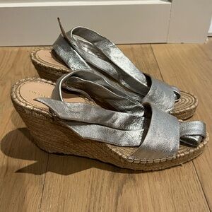 Loeffler Randall Harper Silver Wedge Sandals 8.5